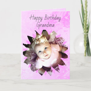 Flower Shape Custom Photo Pink Watercolor Card