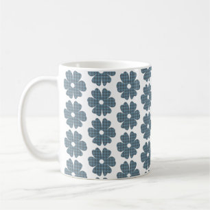 Flower Shape Plaid Blue Gray Coffee Mug