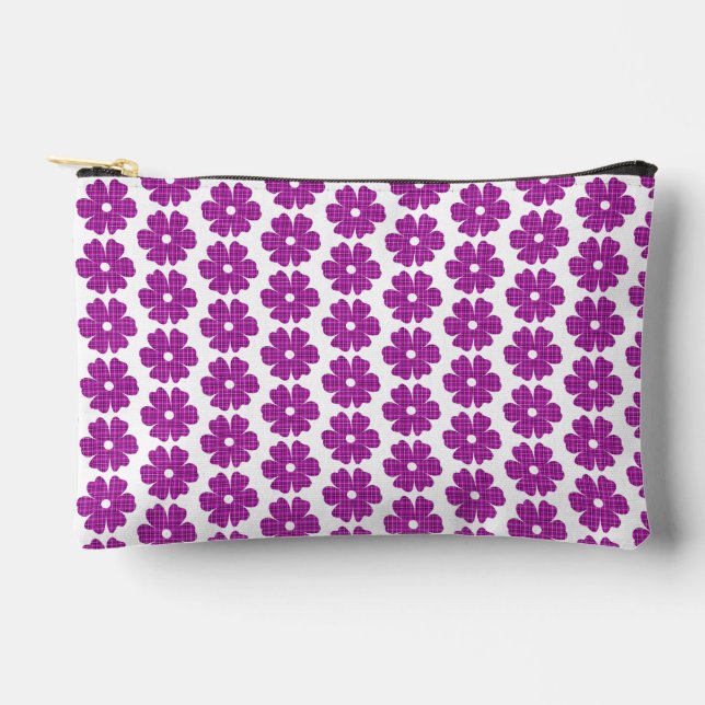 Flower Shape Plaid Pink Purple Accessory Pouch (Front)