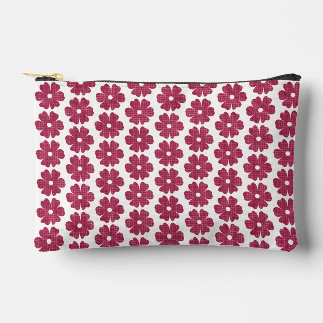 Flower Shape Plaid Pink Purple Accessory Pouch (Front)