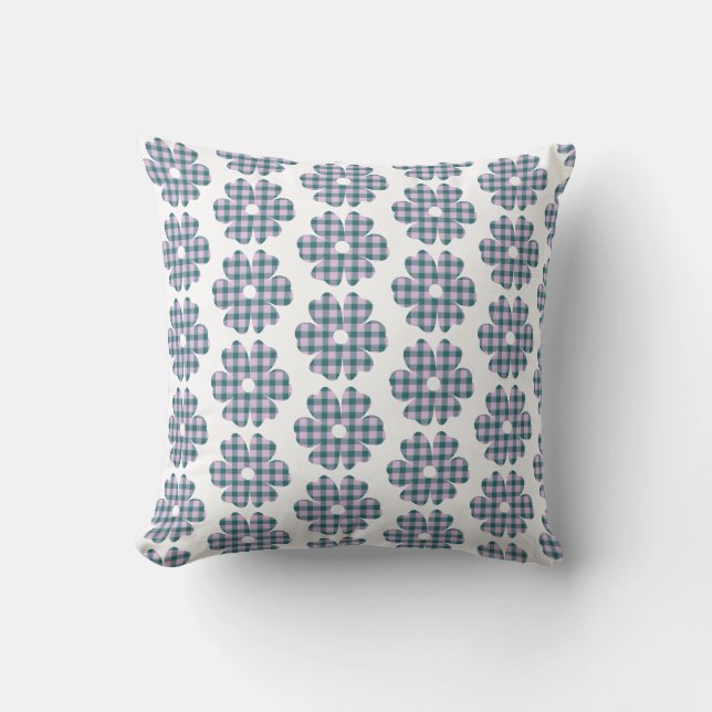 Flower Shape Plaid Pink Purple Cushion (Front)