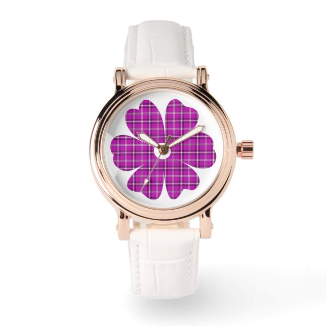 Flower Shape Plaid Pink Purple Watch (Front)