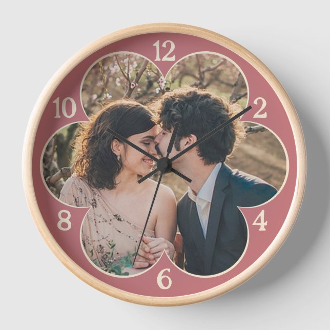 Flower Shaped Easy Custom Photo Template Pink Clock (Front)
