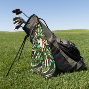 Flower-shaped metallic green stripes, shiny sepia  golf towel