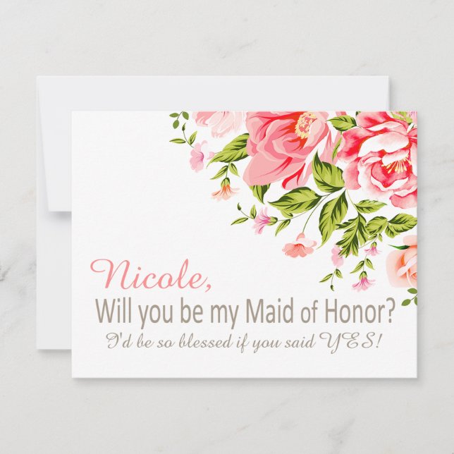 Flower Shower Will You Be My Maid of Honour? | pin Invitation (Front)