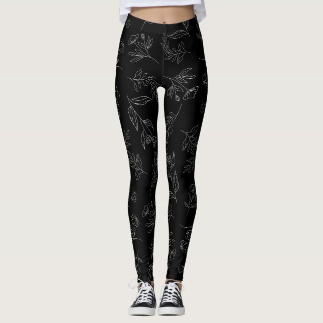 Flower silhouette pattern leggings (Front)