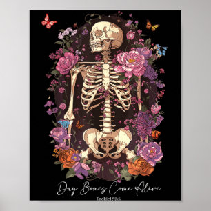 Flower Skeleton Dry Bones Come Alive, Retro Enchan Poster