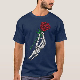 Flower,Skeleton Hand Holding Red Rose  T-Shirt