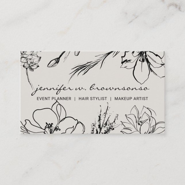 Flower Sketch Paper Beige Signature botanical Business Card (Front)