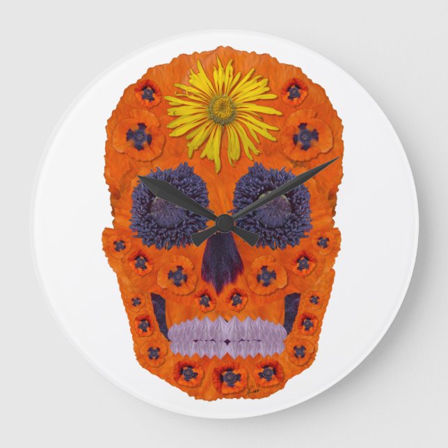 Flower Skull 1 Large Clock (Front)