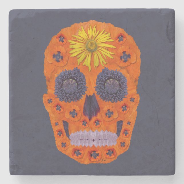 Flower Skull 1 Stone Coaster (Front)