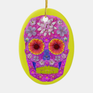 Flower Skull 2 Ceramic Ornament