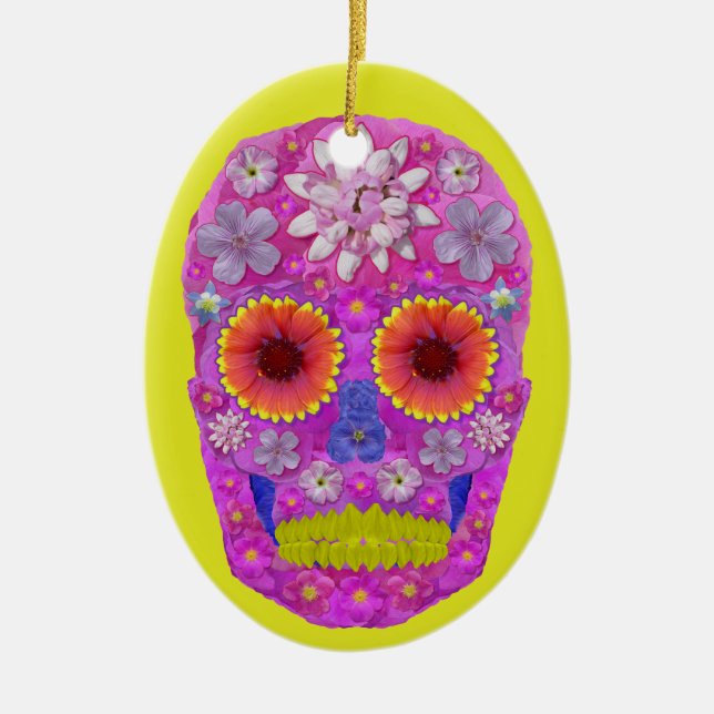 Flower Skull 2 Ceramic Ornament (Front)