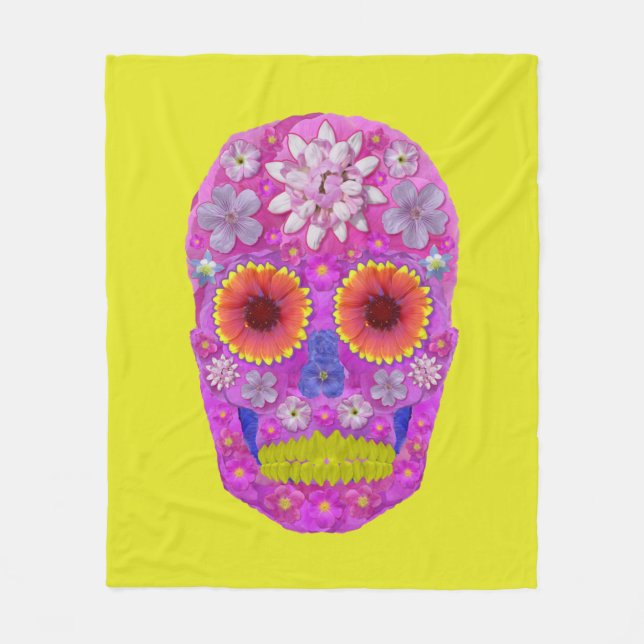 Flower Skull 2 Fleece Blanket (Front)