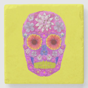 Flower Skull 2 Stone Coaster
