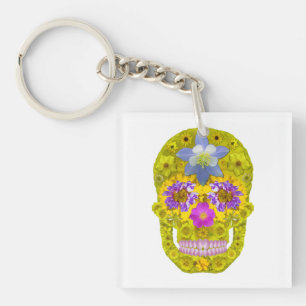Flower Skull 3 Key Ring