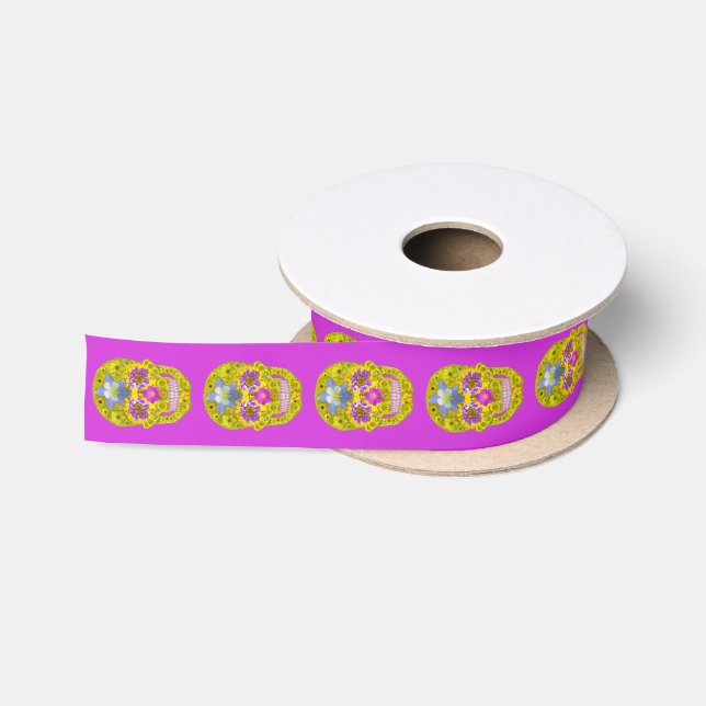 Flower Skull 3 Satin Ribbon (Spool)