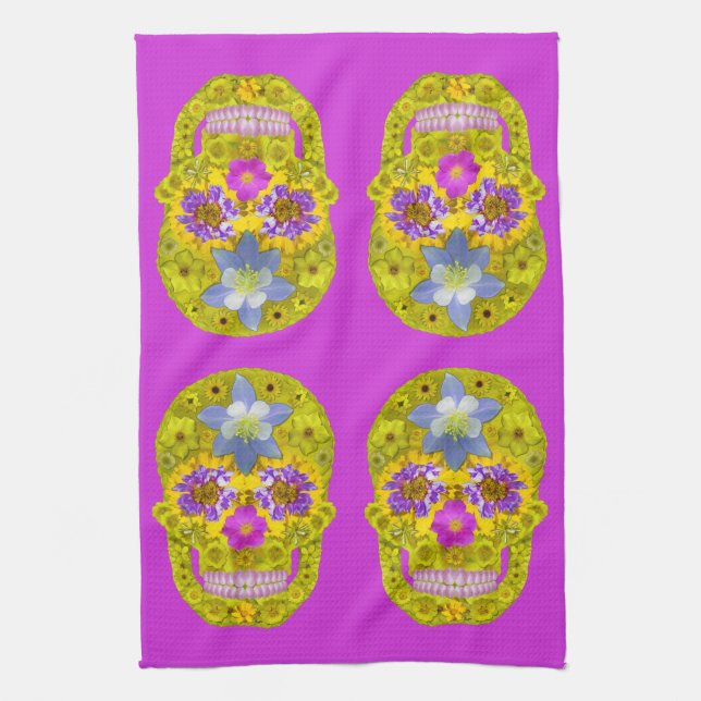 Flower Skull 3 Tea Towel (Vertical)