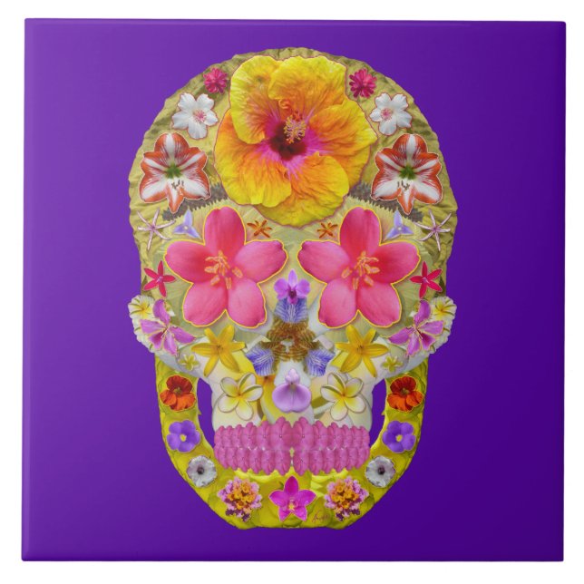 Flower Skull 4 - Tropical Ceramic Tile (Front)
