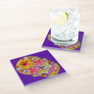 Flower Skull 4 - Tropical Glass Coaster