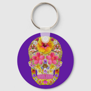 Flower Skull 4 - Tropical Key Ring