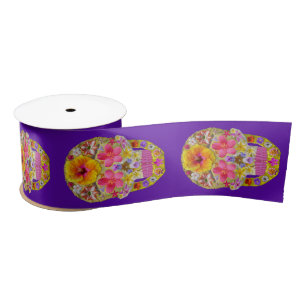 Flower Skull 4 - Tropical Satin Ribbon