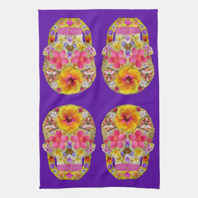 Flower Skull 4-Tropical Tea Towel (Vertical)