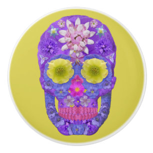 Flower Skull 5 Ceramic Knob