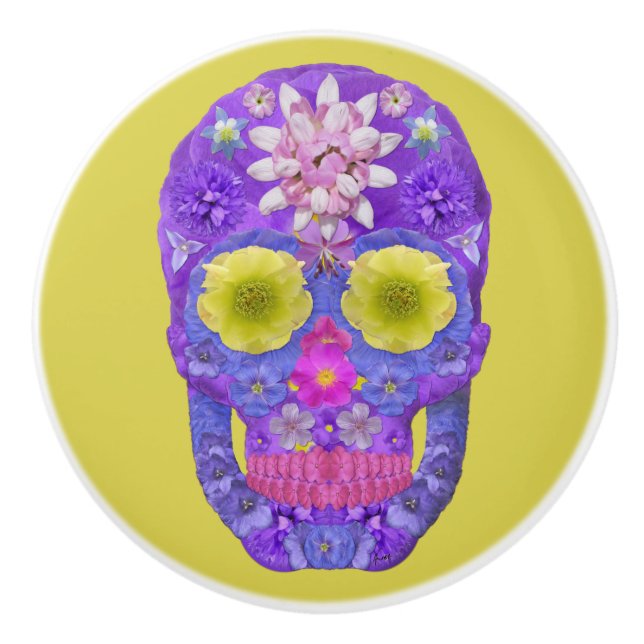 Flower Skull 5 Ceramic Knob (Front)