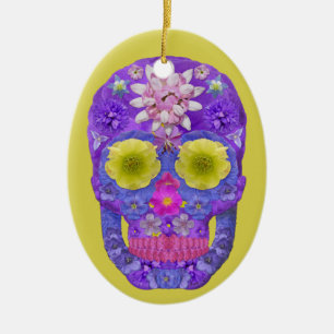 Flower Skull 5 Ceramic Ornament