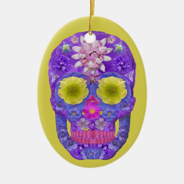 Flower Skull 5 Ceramic Ornament (Front)