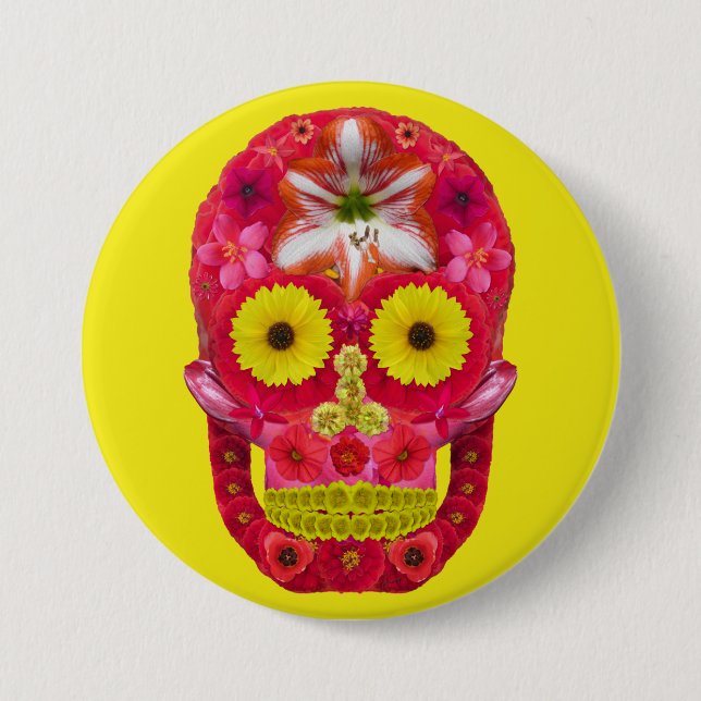 Flower Skull 6 7.5 Cm Round Badge (Front)