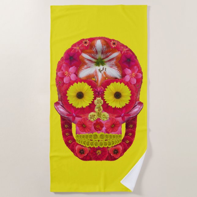 Flower Skull 6 Beach Towel (Front)