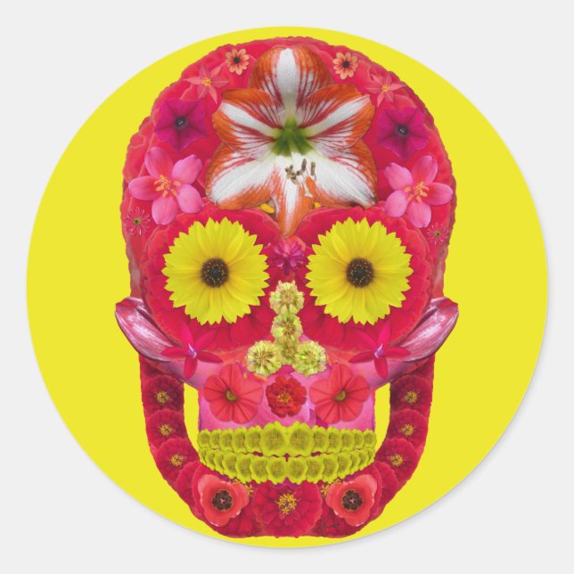 Flower Skull 6 Classic Round Sticker (Front)