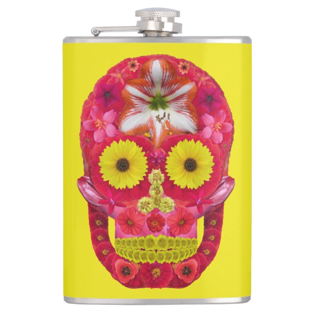 Flower Skull 6 Hip Flask (Front)