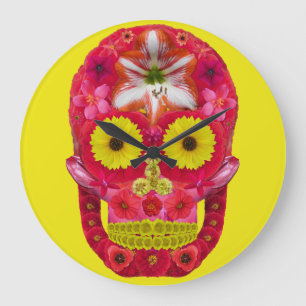 Flower Skull 6 Large Clock