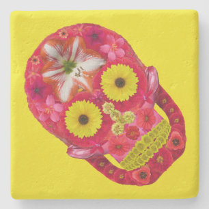 Flower Skull 6 Stone Coaster