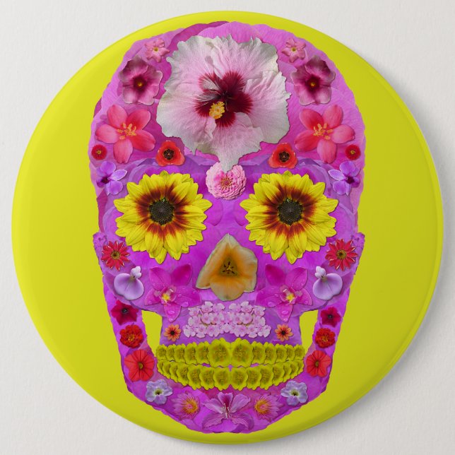 Flower Skull 7 6 Cm Round Badge (Front)