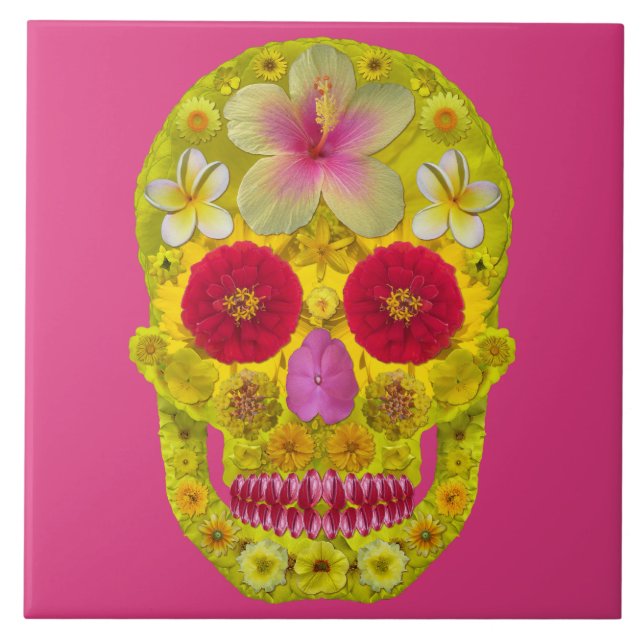 Flower Skull 8 Ceramic Tile (Front)