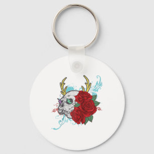 Flower Skull And Rose Tattoo Art Graphic Floral Go Key Ring