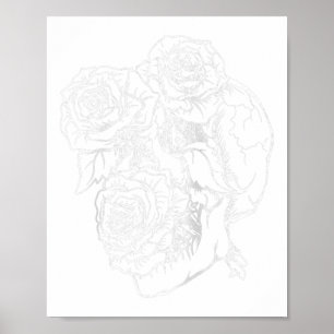 Flower Skull And Rose Tattoo Art Graphic Floral Go Poster