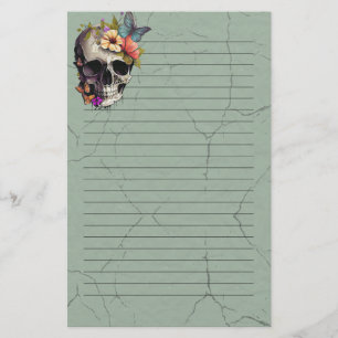 Flower Skull Lined Paper - Green Stationery