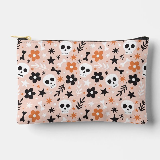 Flower Skull Pattern Accessory Pouch (Front)