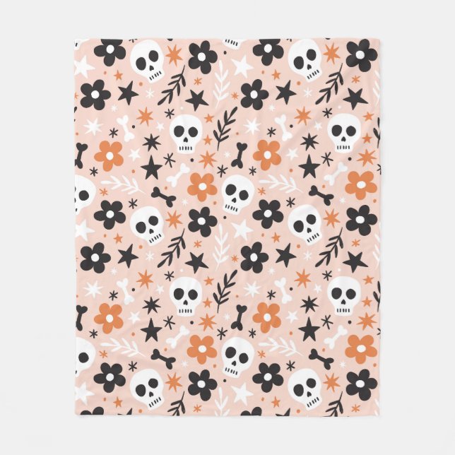Flower Skull Pattern Fleece Blanket (Front)