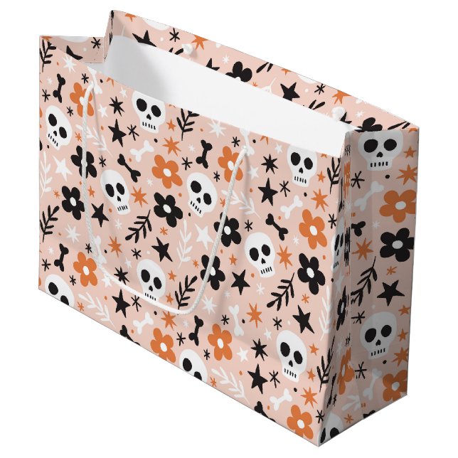 Flower Skull Pattern Large Gift Bag (Front Angled)