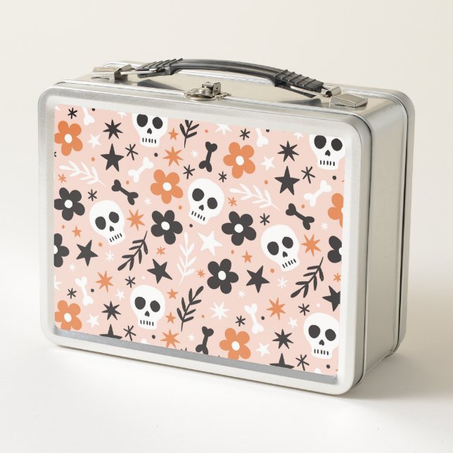 Flower Skull Pattern Metal Lunch Box (Front)