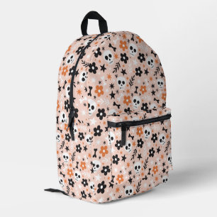 Flower Skull Pattern Printed Backpack