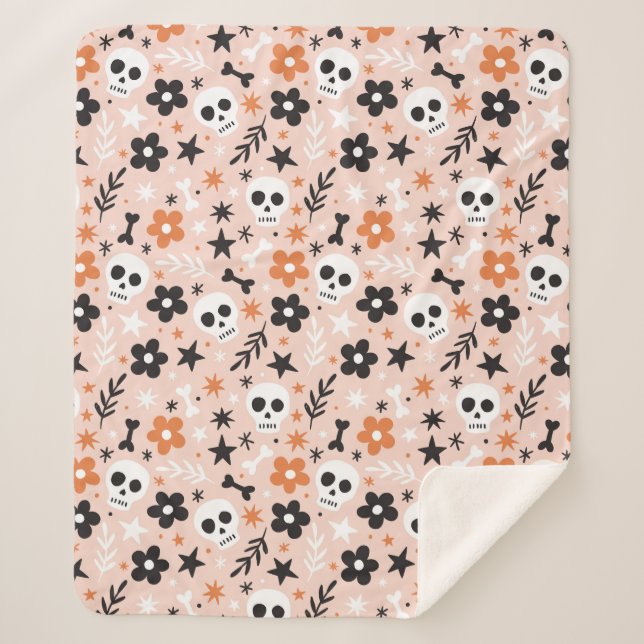 Flower Skull Pattern Sherpa Blanket (Front)