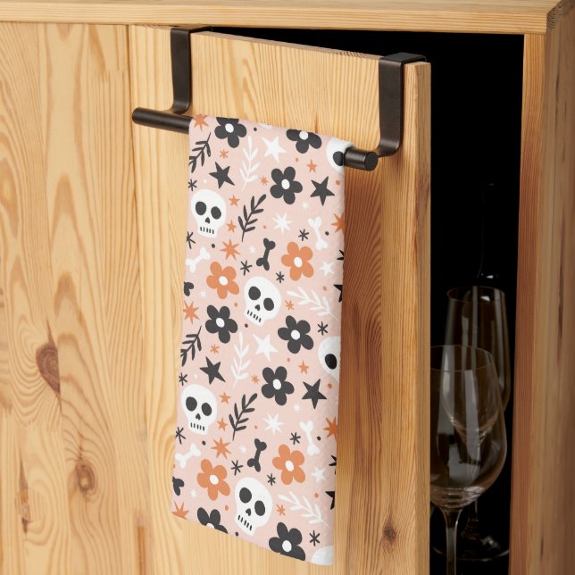 Flower Skull Pattern Tea Towel (Thirds Fold)