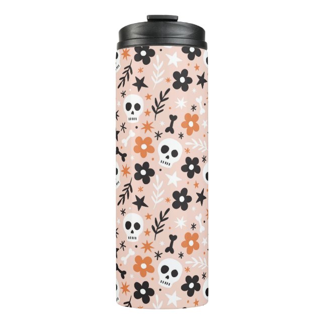 Flower Skull Pattern Thermal Tumbler (Front)